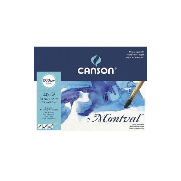 Akvarelpapir Montval Canson 200 gr. 24 x 32 cm 40 ark