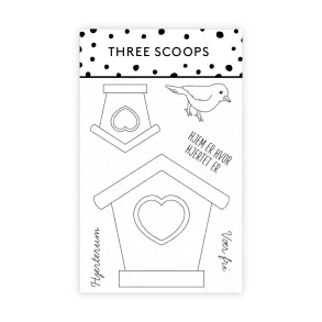 Three Scoops akrylstempel Fuglehus - hjerterum