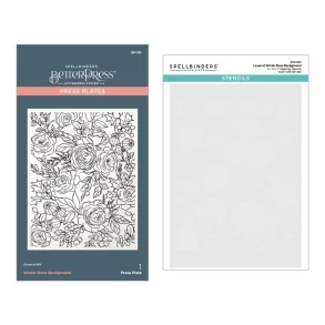 Winter Rose Background BetterPress and Stencil Bundle (BD-0879)