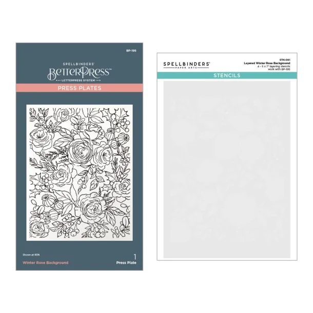 Winter Rose Background BetterPress and Stencil Bundle (BD-0879)