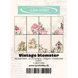 Papirblok A6 Vintage blomster - Luna Hobby