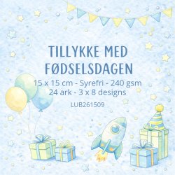 Papirblok Tillykke med f�dselsdagen 15 x 15 cm - Luna Hobby