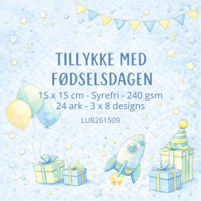 Papirblok Tillykke med f�dselsdagen 15 x 15 cm - Luna Hobby