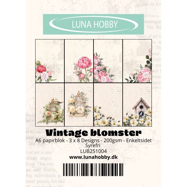 Papirblok A6 Vintage blomster - Luna Hobby