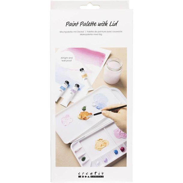 Malerpalette med l�g str. 27x12,7x2,3 cm, s�lv, hvid