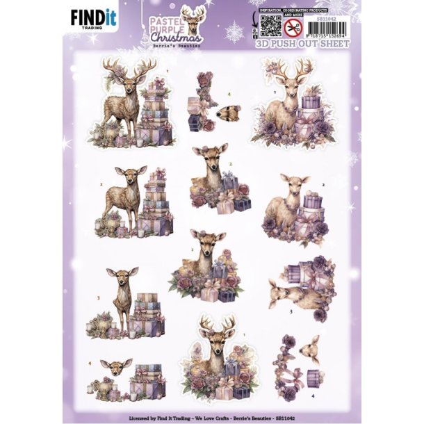 3D udstanset ark Pastel Purple Christmas - Deer