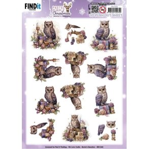 3D udstanset ark Pastel Purple Christmas - Owl