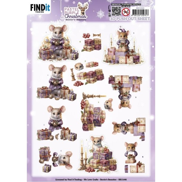 3D udstanset ark Pastel Purple Christmas - Mouse