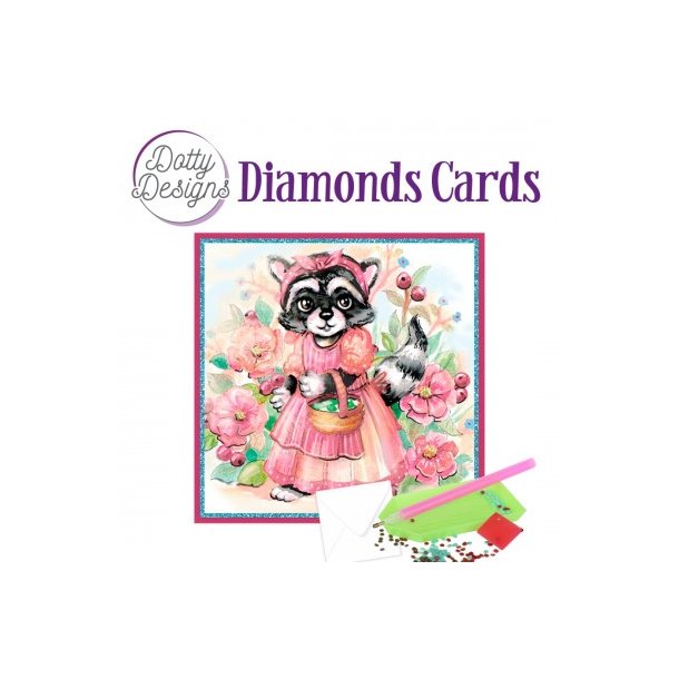 Dotty Designs Diamond ACards - Raccoon In Dress