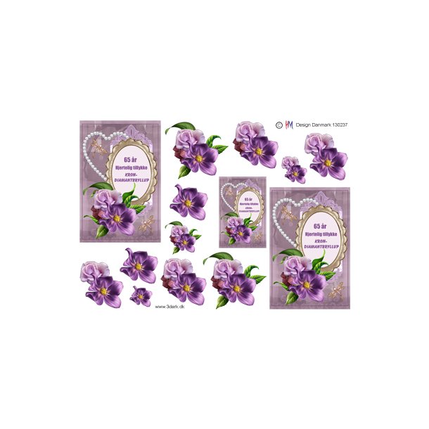 3D ark Krondiamantbryllupstekst og blomster M16