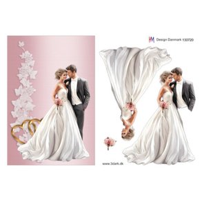 3D ark Brudepar med guldhjerter M9