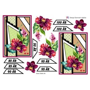 3D ark Fdselsdagskort 85 - 100r rde blomster M9