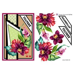 3D ark Stor guldbryllupskort rde blomster M17