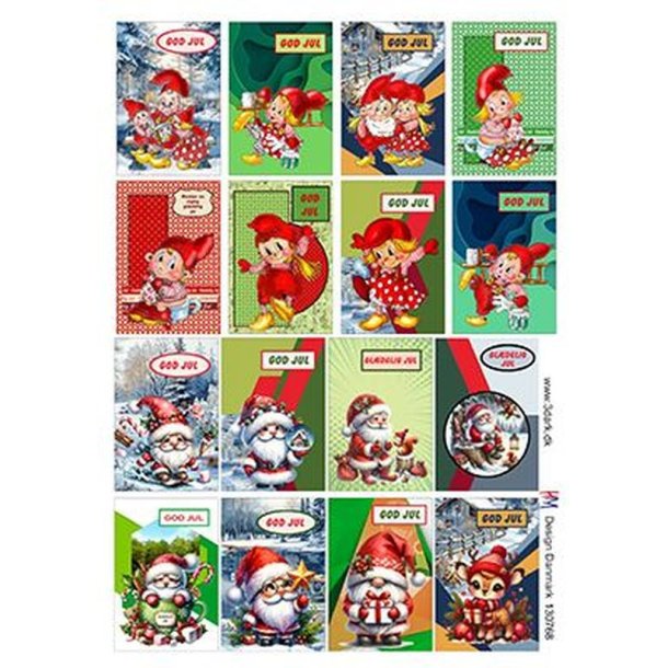 3D ark Mini/ til og fra julekort med polkanisser og julemnd, HM design, M10