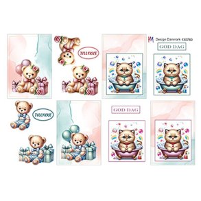 3D ark Sm kort med bamse og kat, HM design, M10 