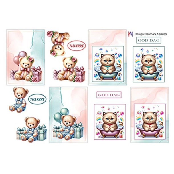 3D ark Sm kort med bamse og kat, HM design, M10 