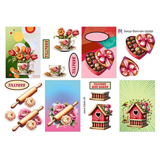 3D ark Sm kort med blomster, chokolade og fuglehus HM design, M10