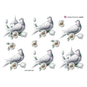 3D ark Hvid due og blomst HM design