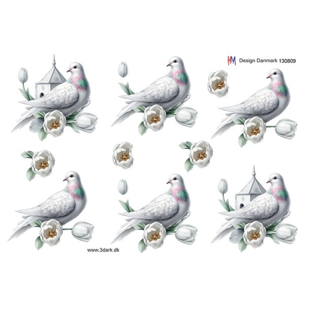 3D ark Hvid due og blomst HM design