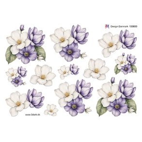 3D ark Hvide og lilla blomster, HM design M49
