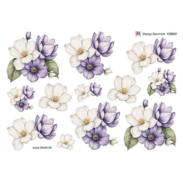 3D ark Hvide og lilla blomster, HM design M49