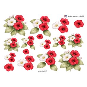 3D ark R�de og hvide blomster M49