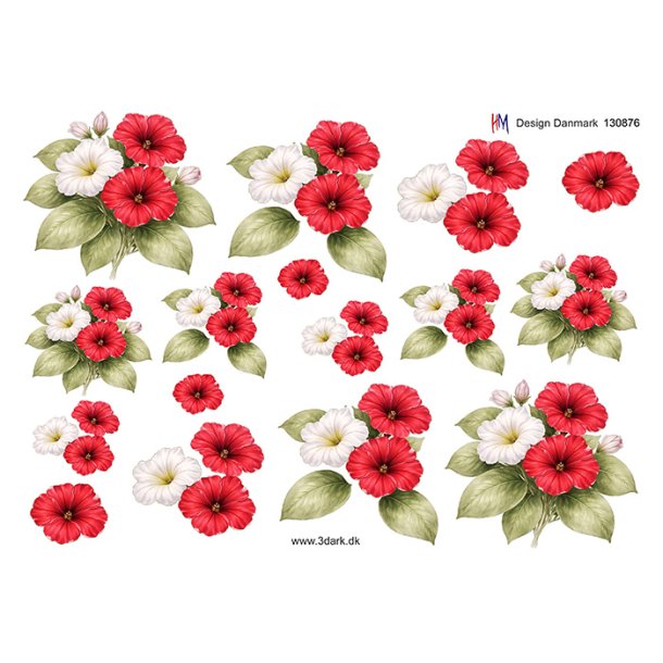 3D ark R�de og hvide blomster M49