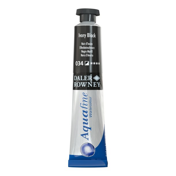 Ivory Black 034. 8 ml. tube Aquafine Watercolour - Daler Rowney