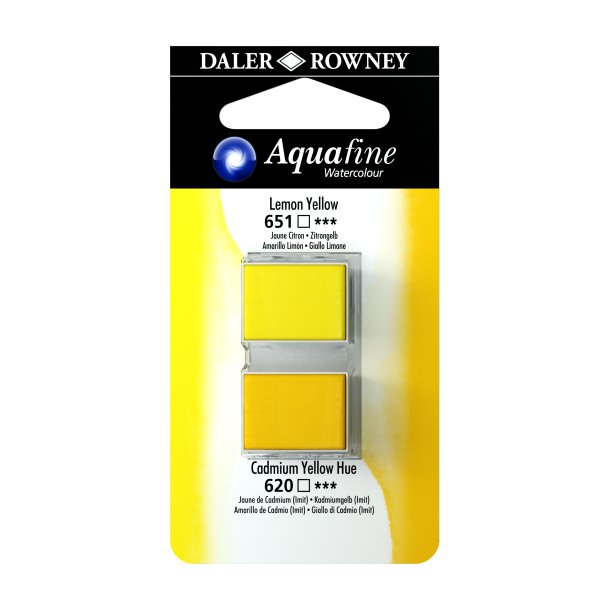 Aquafine Watercolour 1/2 pans - Lemon yellow - Cadmiun Yellow Hue - Daler Rowney