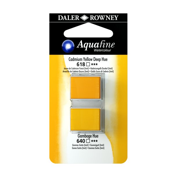 Aquafine Watercolour 1/2 pans - Cadmium Yellow Deep Hue - Gamboge Hue - Daler Rowney