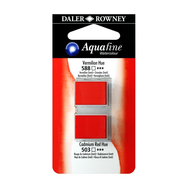 Aquafine Watercolour 1/2 pans - Vermilion Hue - Cadmium Red Hue - Daler Rowney