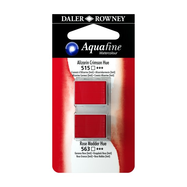 Aquafine Watercolour 1/2 pans - Alizarin Crimson Hue - Rose Madder Hue - Daler Rowney