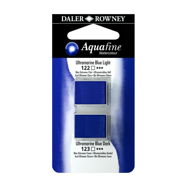 Aquafine Watercolour 1/2 pans - Ultramarine Blue Light - Ultramarine Blue Dark - Daler Rowney