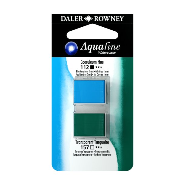 Aquafine Watercolour 1/2 pans - Coeruleum Hue - Transparent Turquoise - Daler Rowney