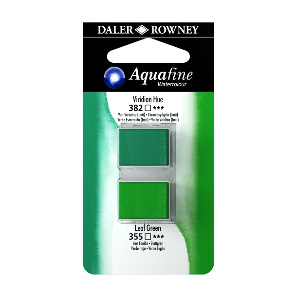 Aquafine Watercolour 1/2 pans - Viridian Hue - Leaf Green - Daler Rowney