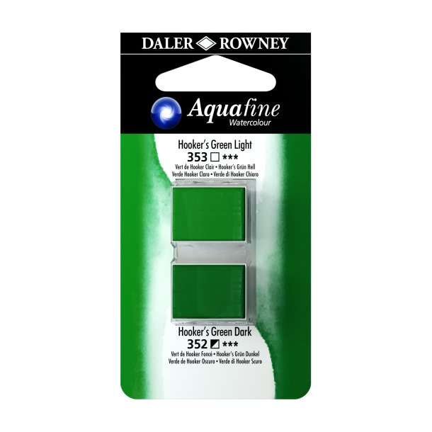 Aquafine Watercolour 1/2 pans - Hookers Green Light - Hookers Green Dark - Daler Rowney