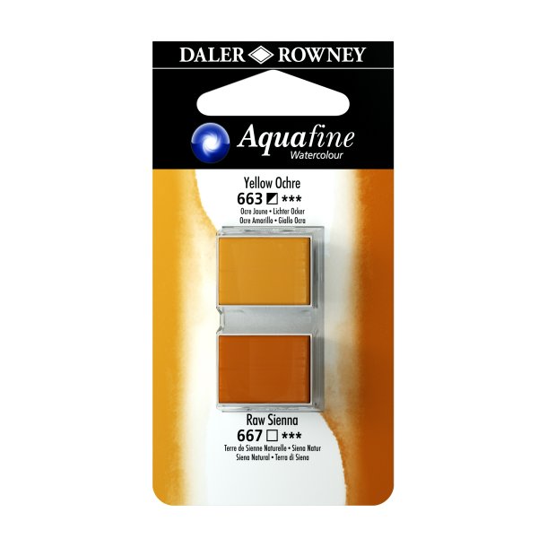 Aquafine Watercolour 1/2 pans - Yellow Ochre - Raw Sienna - Daler Rowney