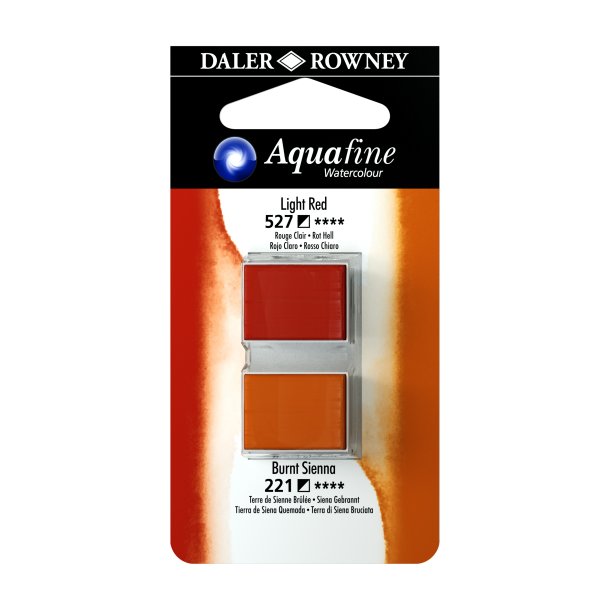 Aquafine Watercolour 1/2 pans - Light Red - Burnt Sienna - Daler Rowney