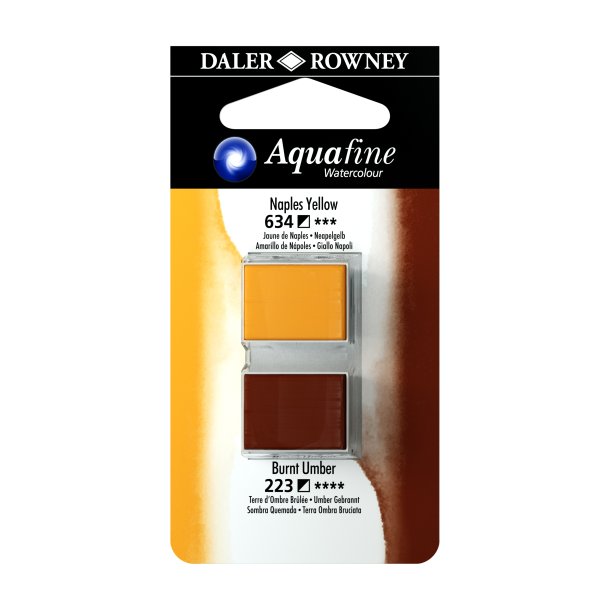 Aquafine Watercolour 1/2 pans - Naples Yellow - Burnt Umber - Daler Rowney