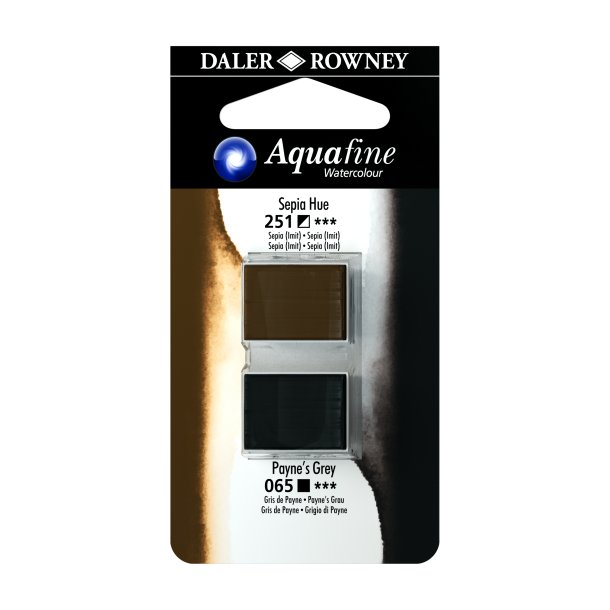 Aquafine Watercolour 1/2 pans - Sepia Hue - Paynes Grey - Daler Rowney