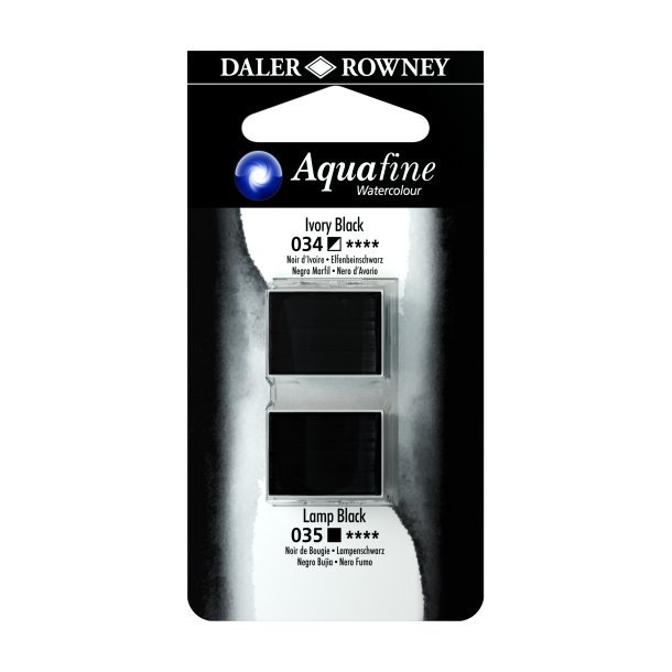 Aquafine Watercolour 1/2 pans - Ivory Black - Lamp Black - Daler Rowney