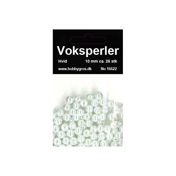 Voksglas perler 10mm ca. 26stk hvide