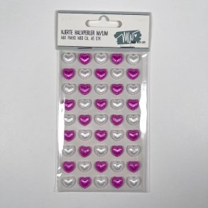 Halvperle selvkl�b. hjerte i pink & hvid Made with Love