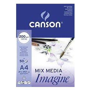 Canson Mixed media papir. 200 gr. A4 50 ark