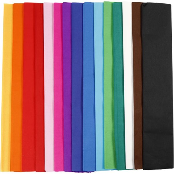 Crepepapir 15 stk L: 2,5 M, B: 50 cm 22 g, ass. farver