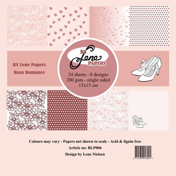 LS BEMRKNING Papirblok Rosa Romance BLP006 15x15cm BY LENE BESTILLINGSVARER