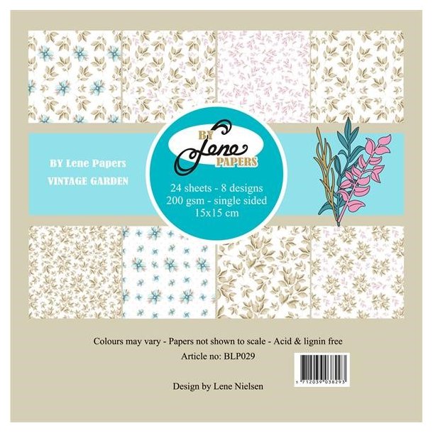 LS BESKRIVELSE Papirblok Vintage Garden BLP029 15x15cm BY LENE BESTILLINGSVARE