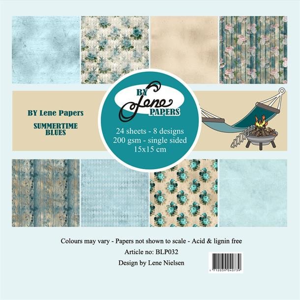 LS BESKRIVELSE BY LENE Papirblok 15x15cm Summertimes Blues 24ark BLP032 BESTILLINGSVARE 