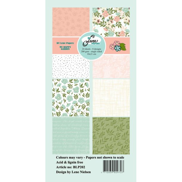 LS BESKRIVELSE Papirblok 10x21cm BLP202 Happy Garden BY LENE BESTILLINGSVARE