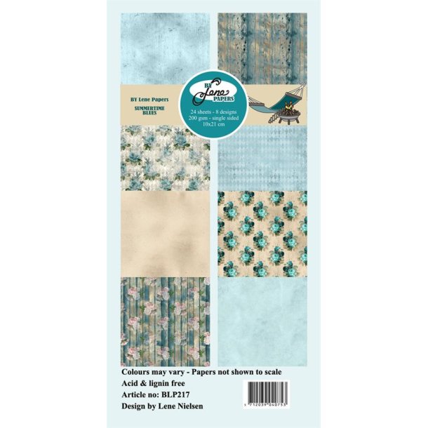 LS BESKRIVELSE Papirblok 10x21cm BLP217 Summertime Blues BY LENE BESTILLINGSVARE